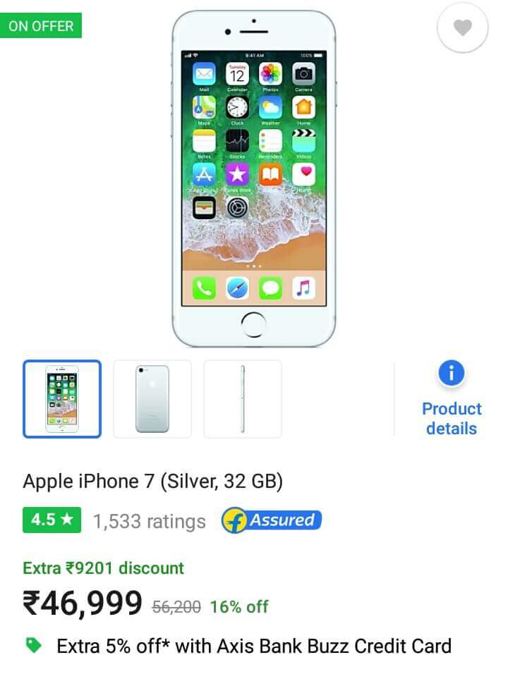 Apple Iphone 7 Silver, Iphone 7 on flipkart
